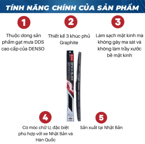 Gạt Mưa Ô Tô 3 Khúc Cao Cấp DENSO DDS Phủ Graphite Giảm Ồn