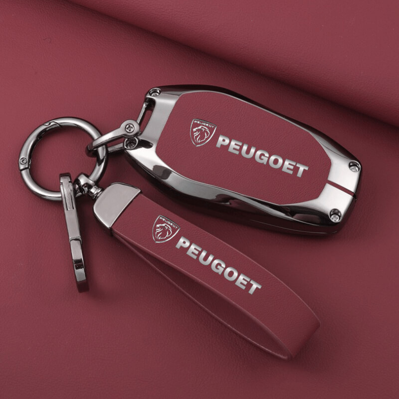ốp kim loại bọc chìa khóa ô tô Peugeot màu đỏ