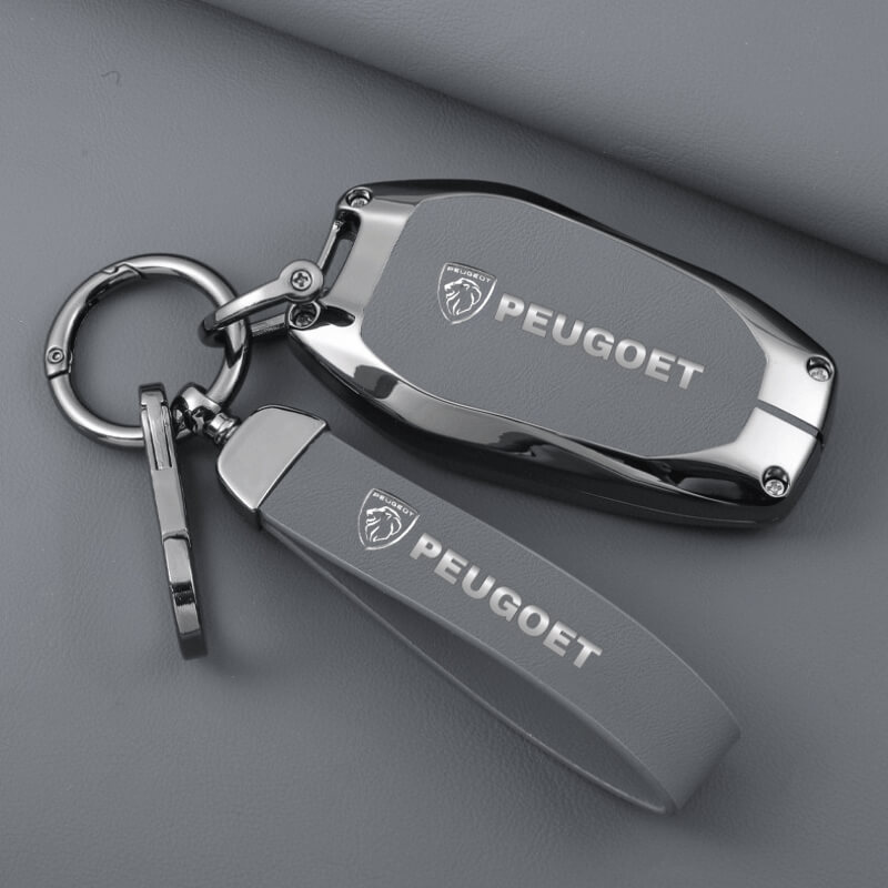 ốp kim loại bọc chìa khóa ô tô Peugeot màu xám