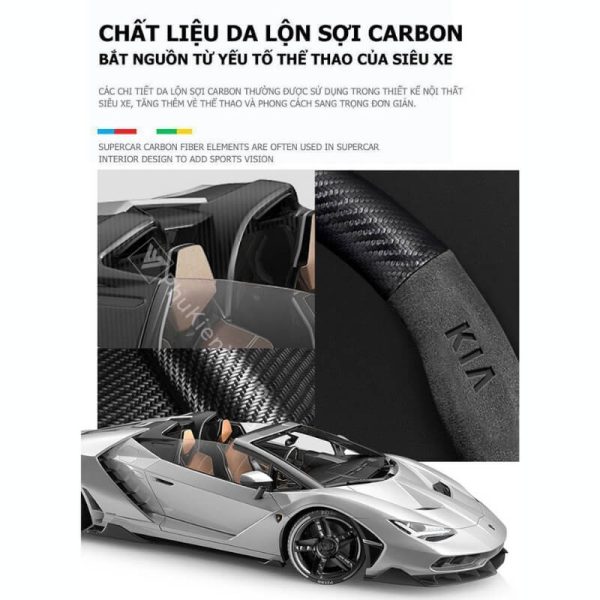 Bọc Vô Lăng Xe KIA Chất Liệu Da Lộn 3D Sợi Carbon Sang Trọng