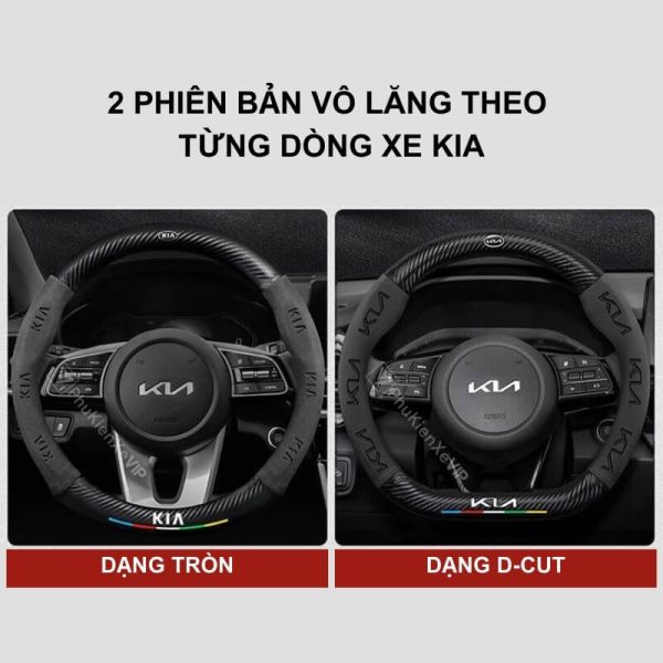 Bọc Vô Lăng Xe KIA Chất Liệu Da Lộn 3D Sợi Carbon Sang Trọng