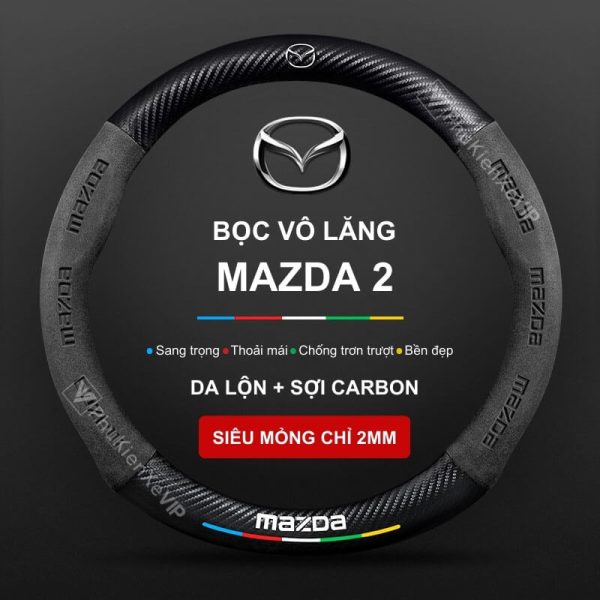 Bọc Vô Lăng Da Lộn Sợi Carbon Cho Xe Ô Tô Mazda 2