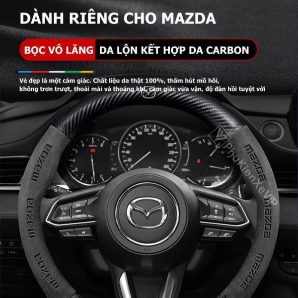 Bọc Vô Lăng Mazda CX-8 Da Lộn Sợi Carbon