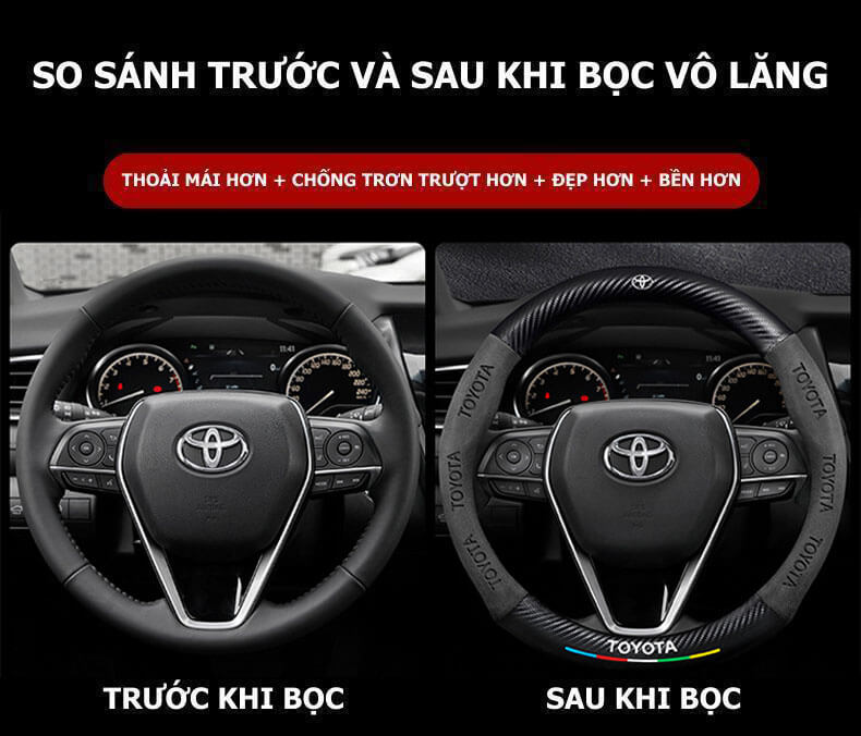 Bọc Vô Lăng Xe Ô Tô Toyota Da Lộn Sợi Carbon Cao Cấp