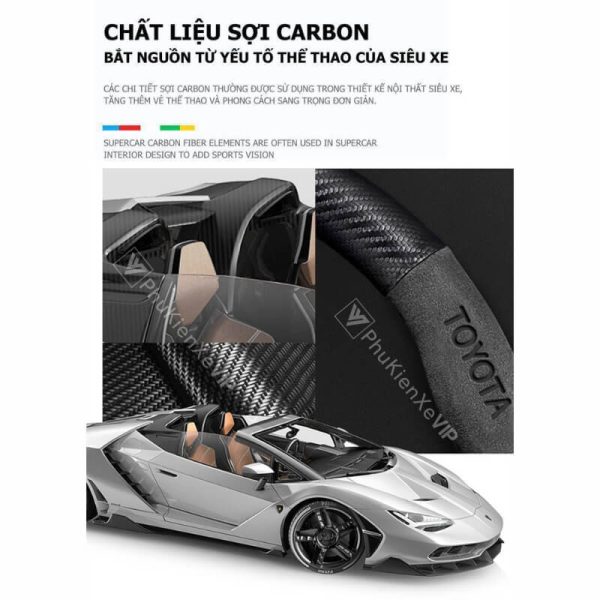 Bọc Vô Lăng Xe Ô Tô Toyota Da Lộn 3D Sợi Carbon Cao Cấp