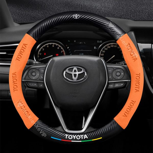 Bọc vô lăng xe Toyota da lộn 3D & sợi Carbon màu cam