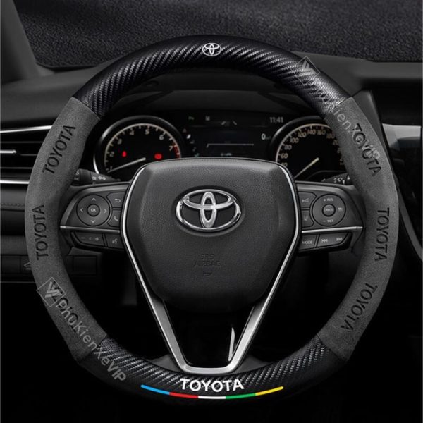 Bọc vô lăng xe Toyota da lộn 3D & sợi Carbon màu đen