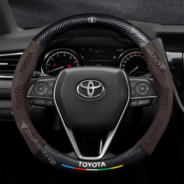 Bọc vô lăng xe Toyota da lộn 3D & sợi Carbon màu nâu