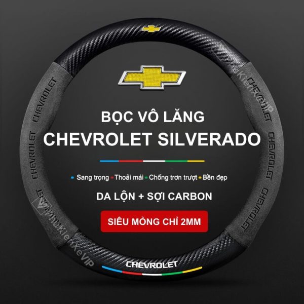 Bọc Vô Lăng Xe Chevrolet Silverado Da Lộn 3D Da Vân Carbon Cao Cấp