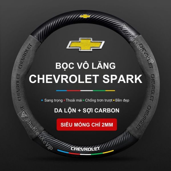 Bọc Vô Lăng Xe Chevrolet Spark Da Lộn 3D & Sợi Carbon Chính Hãng