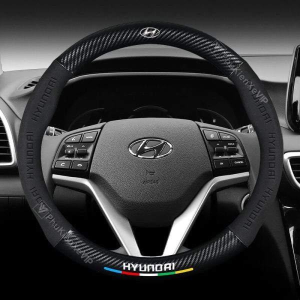 Bọc Vô Lăng Xe Ô Tô Hyundai Da Lộn 3D & Sợi Carbon