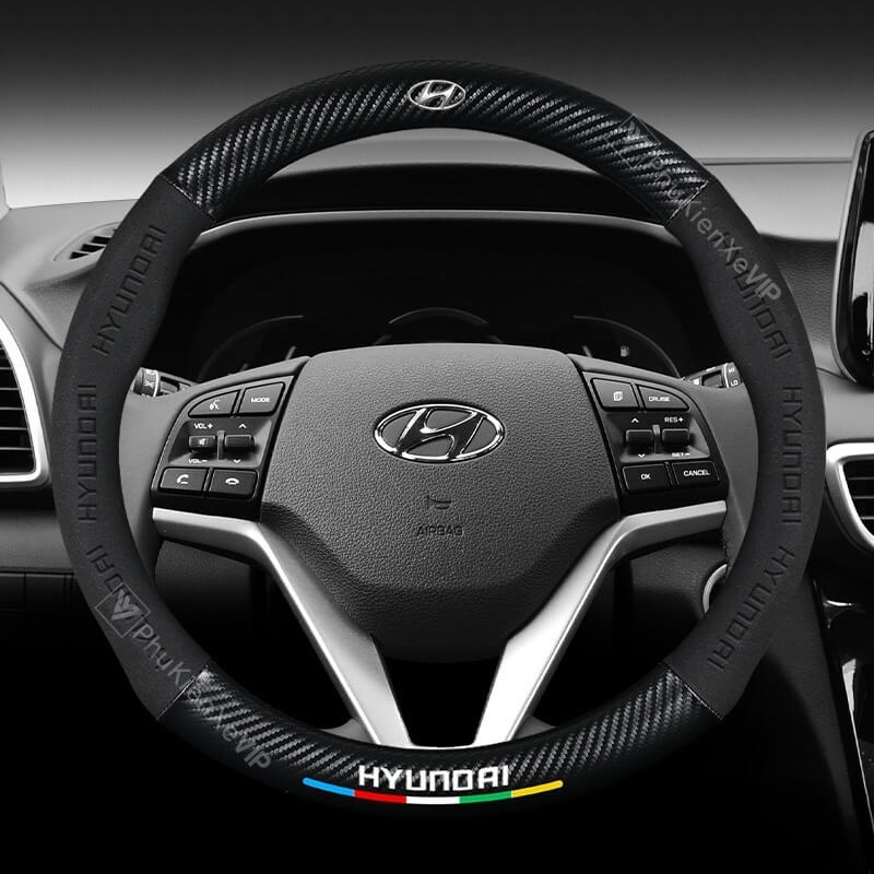 Bọc Vô Lăng Xe Ô Tô Hyundai Da Lộn 3D & Sợi Carbon