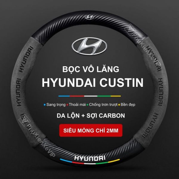 Bọc Vô Lăng Xe Ô Tô Hyundai Creta Da Lộn 3D & Sợi Carbon