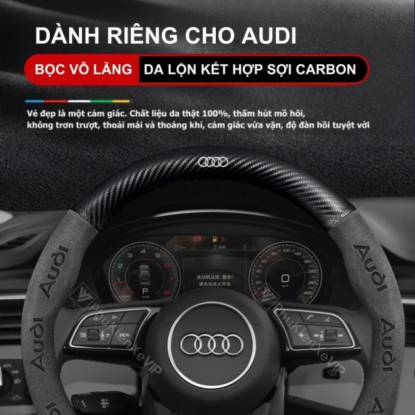 Bọc vô lăng Audi chất liệu Da lộn 3D & sợi Carbon