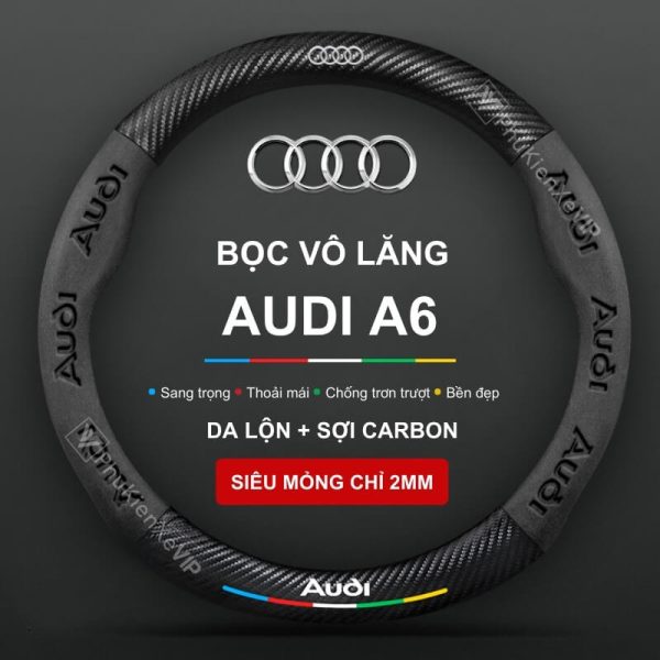 Bọc vô lăng Audi A6 chất liệu Da lộn 3D & sợi Carbon