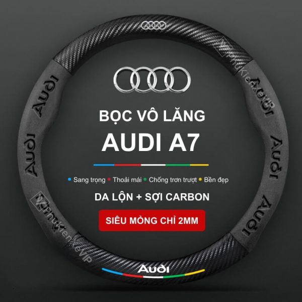 Bọc vô lăng Audi A7 chất liệu Da lộn 3D & sợi Carbon