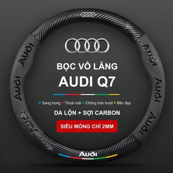 Bọc vô lăng Audi Q7 chất liệu Da lộn 3D & sợi Carbon