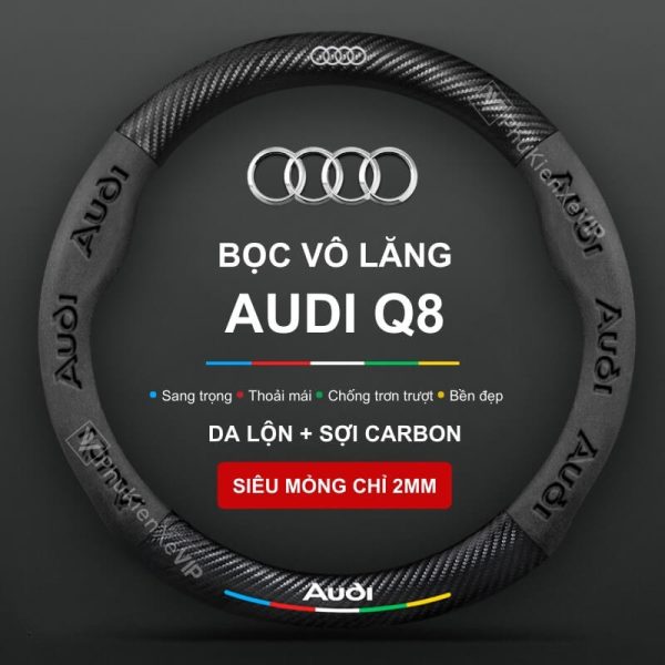 Bọc vô lăng Audi Q8 chất liệu Da lộn 3D & sợi Carbon