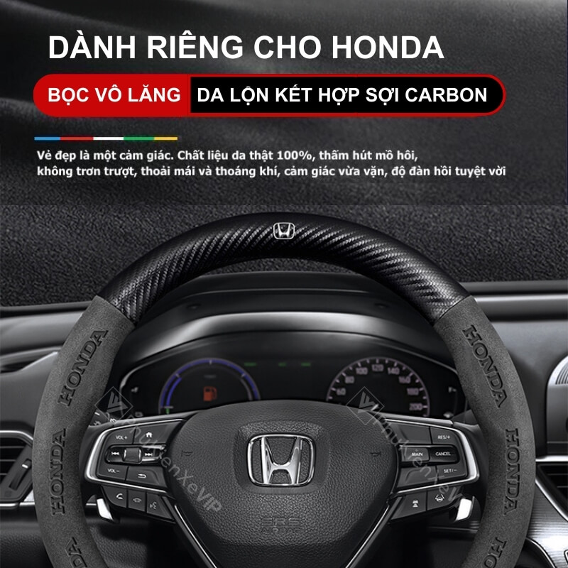 Bọc Vô Lăng Xe Ô Tô Honda Da Lộn 3D Sợi Carbon