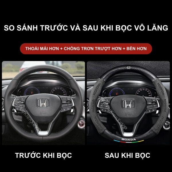 Bọc Vô Lăng Xe Ô Tô Honda Da Lộn 3D Sợi Carbon