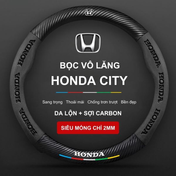 Bọc Vô Lăng Xe Ô Tô Honda City Da Lộn 3D Sợi Carbon