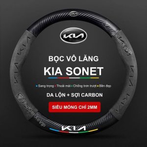 Bọc Vô Lăng Xe KIA Soluto Da Lộn 3D Sợi Carbon 2020-2024 Cao Cấp