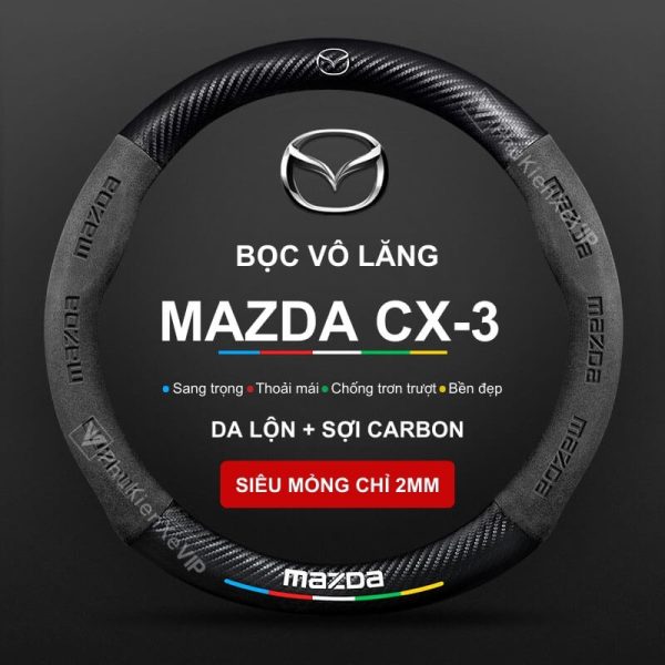 Bọc Vô Lăng Da Lộn Sợi Carbon Cho Xe Ô Tô Mazda CX-3