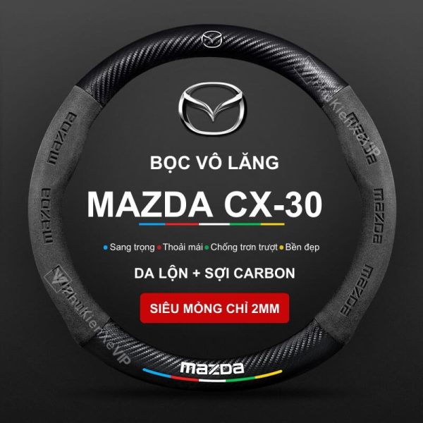 Bọc Vô Lăng Da Lộn Sợi Carbon Cho Xe Ô Tô Mazda CX-30