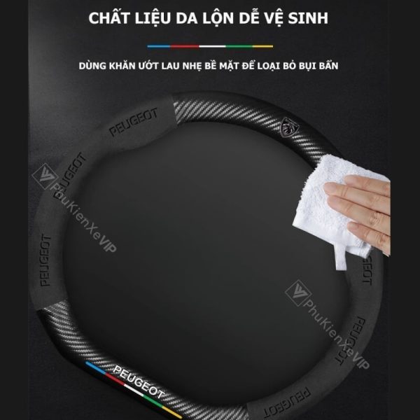 Bọc Vô Lăng Da Lộn Sợi Carbon Cao Cấp Cho Xe Peugeot