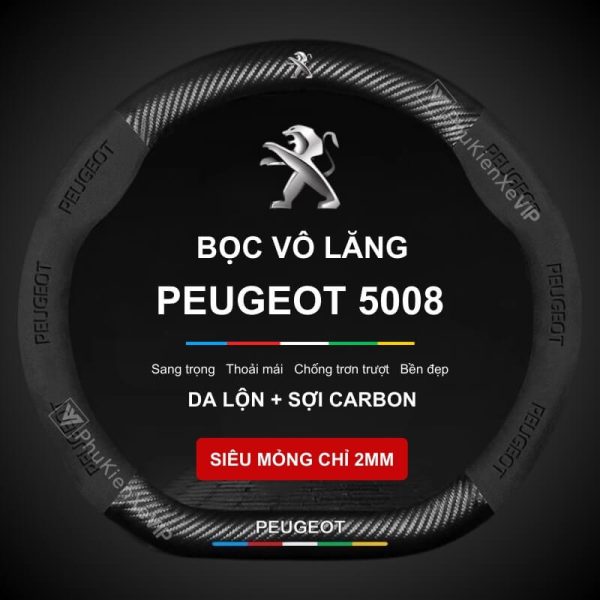 Bọc Vô Lăng Xe Ô Tô Peugeot 5008 Da Lộn 3D & Sợi Carbon Cao Cấp