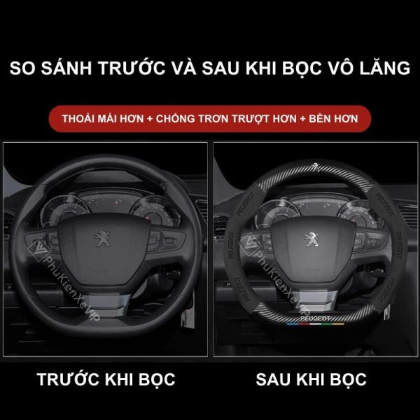 Bọc Vô Lăng Xe Ô Tô Peugeot Da Lộn 3D & Sợi Carbon