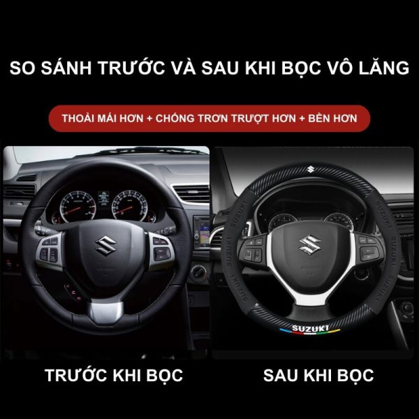 Bọc Vô Lăng Xe Ô Tô Suzuki Da Lộn 3D & Sợi Carbon