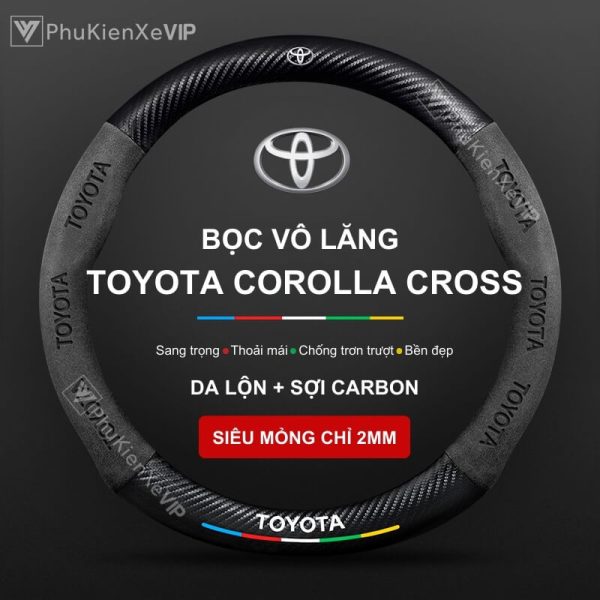 Bọc Vô Lăng Xe Toyota Corolla Cross Da Lộn & Sợi Carbon Chính Hãng