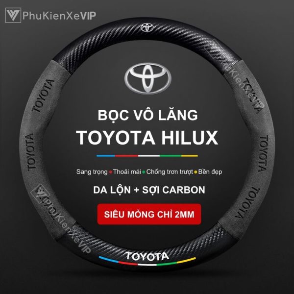 Bọc Vô Lăng Xe Toyota Hilux Da Lộn Sợi Carbon Cao Cấp, Sang Trọng