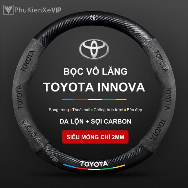 Bọc Vô Lăng Xe Toyota Innova Da Lộn & Sợi Carbon Cao Cấp, Chính Hãng