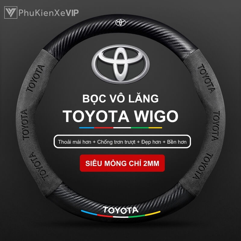 Bọc Vô Lăng Xe Ô Tô Toyota Wigo Da Lộn 3D Sợi Carbon Chính Hãng 2013-2024