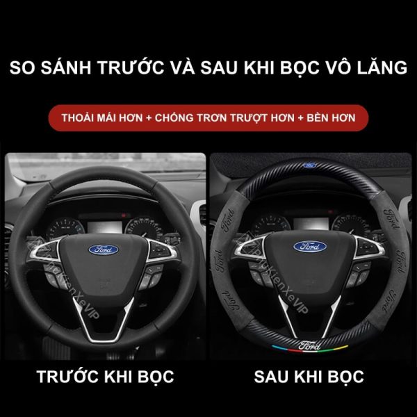 Bọc Vô Lăng Xe Ford Chất Liệu Da Lộn 3D Sợi Carbon Cao Cấp