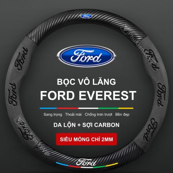 Bọc Vô Lăng Xe Ford Everest Chất Liệu Da Lộn 3D Sợi Carbon Sang Trọng