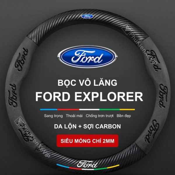 Bọc Vô Lăng Xe Ô Tô Ford Explorer Da Lộn Sợi Carbon Cao Cấp