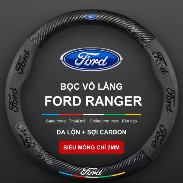 Bọc Vô Lăng Xe Ô Tô Ford Ranger Da Lộn Sợi Carbon Chính Hãng