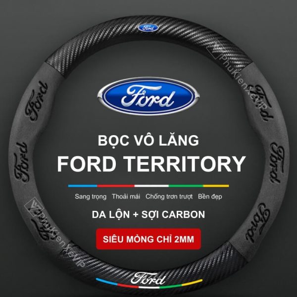 Bọc Vô Lăng Xe Ô Tô Ford Territory Da Lộn Sợi Carbon Sang Trọng, Đẳng Cấp