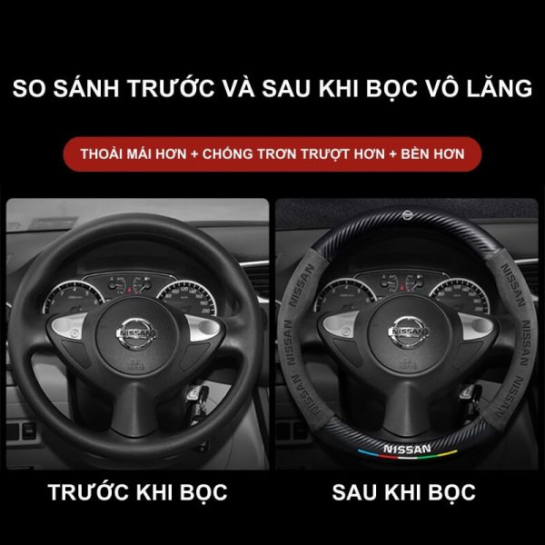 So sánh trước và sau khi bọc vô lăng da lộn sợi carbon Nissan