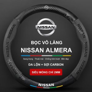 Bọc vô lăng xe ô tô Nissan Almera da lộn 3D sợi Carbon sang trọng, đẳng cấp