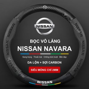 Bọc vô lăng xe ô tô Nissan Navara da lộn 3D sợi Carbon cao cấp, chính hãng