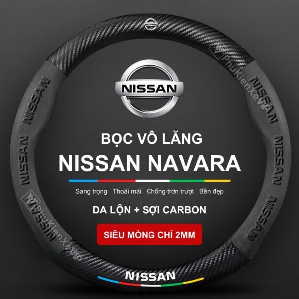 Bọc vô lăng xe ô tô Nissan Navara da lộn 3D sợi Carbon cao cấp, chính hãng