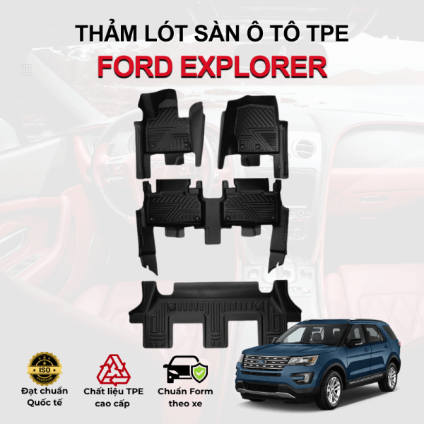 Thảm lót sàn xe ô tô Ford Explorer chất liệu TPE khuôn đúc nguyên khối tràn viền cao cấp