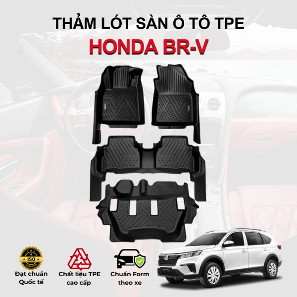 Thảm lót sàn xe ô tô Honda BR-V chất liệu TPE khuôn đúc nguyên khối tràn viền cao cấp