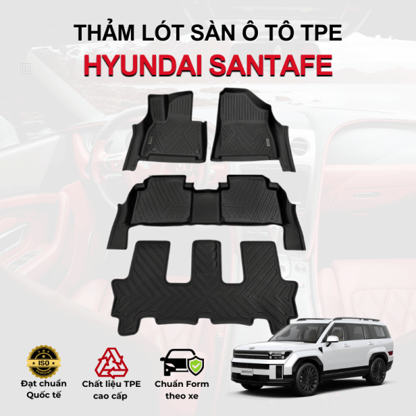 Bộ thảm lót sàn ô tô Hyundai SantaFe chất liệu TPE