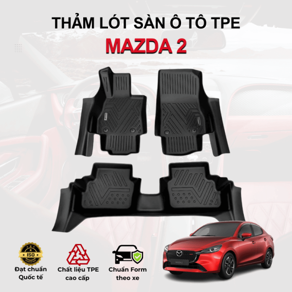 Thảm lót sàn xe ô tô Mazda 2 chất liệu TPE khuôn đúc nguyên khối tràn viền cao cấp