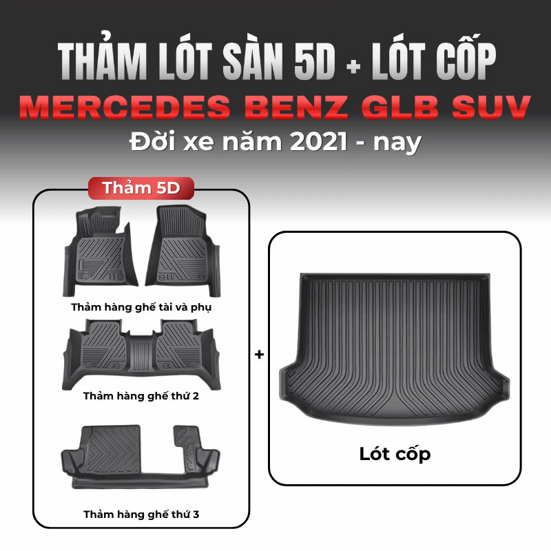 Thảm lót sàn Mercedes Benz GLB 3 hàng ghế và lót cốp